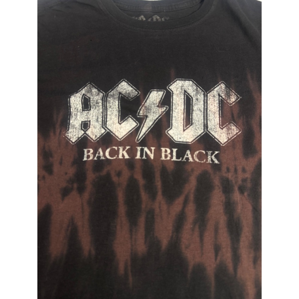 AC/DC Back In Black Tie Dye Graphic T-Shirt Mens Medium Black Copper Rock Band